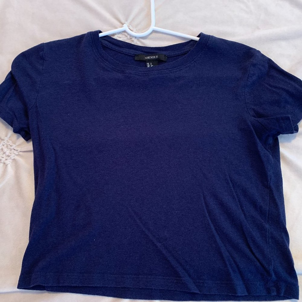 Forever 21 Navy Dark Blue Cropped Plain Short Sleeve Tee Tshirt
